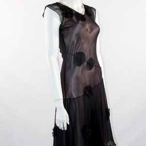 Women Illusion Sheer Dress Black Nude Cocktail Party S/M